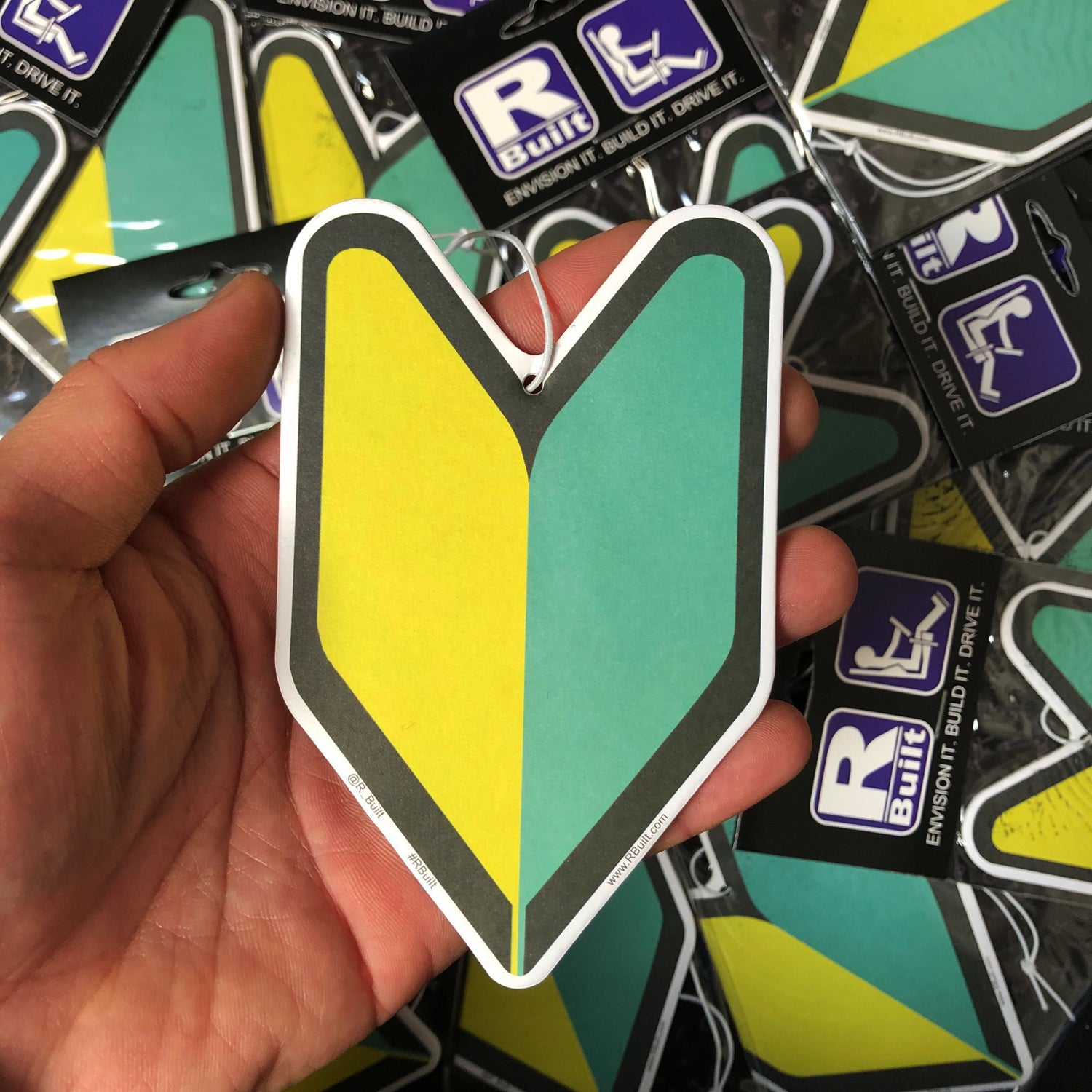 JDM New Driver Badge R Built Air Freshener 10 Pack
