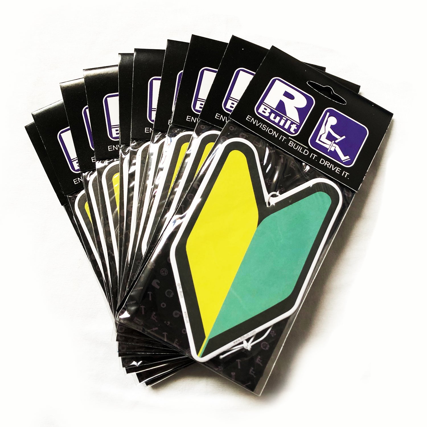 JDM New Driver Badge R Built Air Freshener 10 Pack